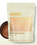 Creamy chocolate drink mix pack branded "Morning Being" from Verso, with moringa, cacao and green tea extract.