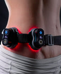 MOVE+ Pro device with LED and laser technology, designed for pain relief and muscle recovery, used on the lower back.
