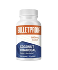 Coconut charcoal supplement from Bulletproof, with 1 000 mg activated charcoal for detox and gas relief in a white bottle.