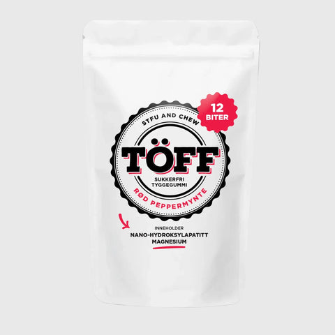 Sugar-free chewing gum from Töff, 12 pieces with red peppermint, strengthens tooth enamel and provides natural jaw exercise.
